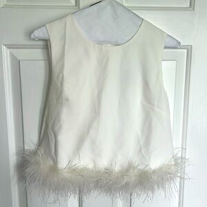12th Tribe White Feather Trim Tank Top